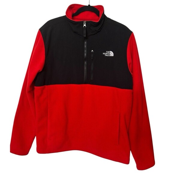 The North Face 200 Tundra Men's Red Black Pullover 1/2 Zip Fleece Jacket Sz L - Picture 1 of 7